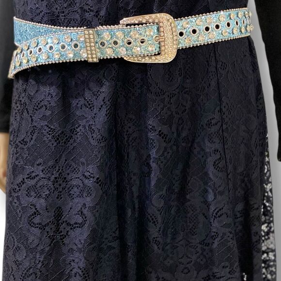 Western Blue Studded Rhinestone Belt NEW - Picture 2 of 3